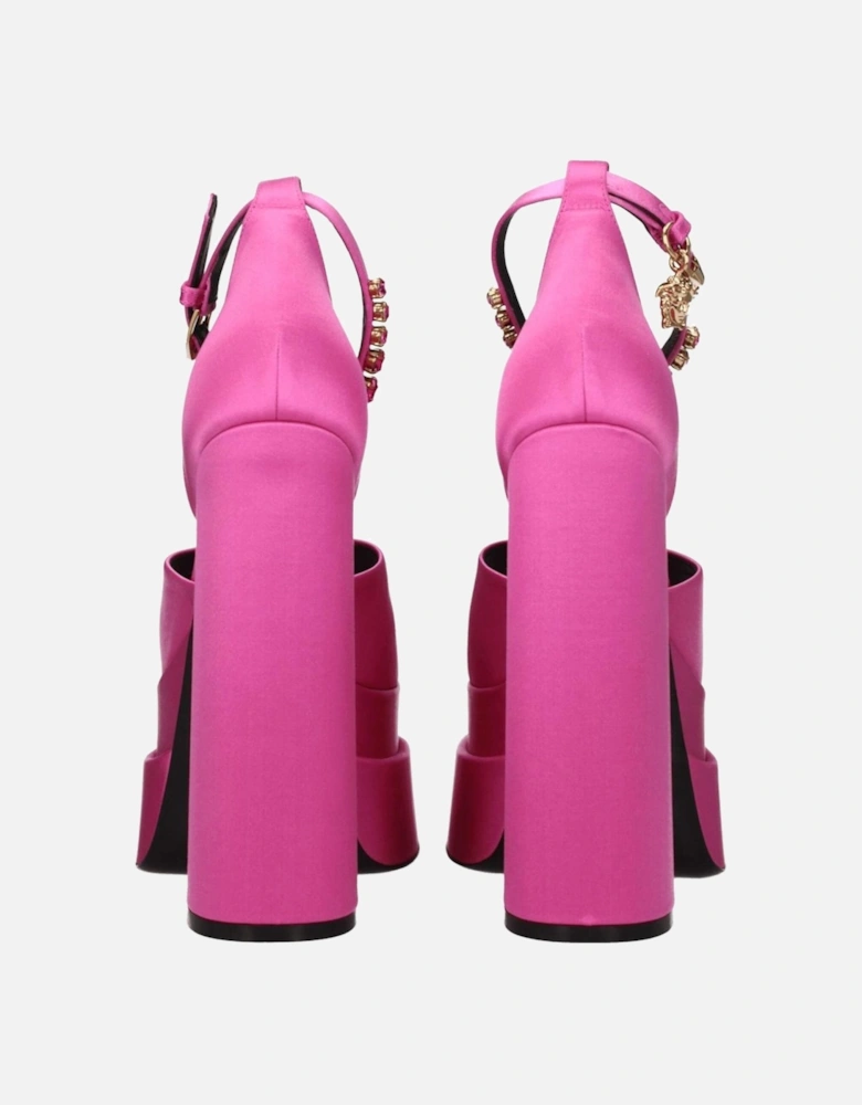 Satin High Heel Sandals with Rhinestone Detail Women - Pink