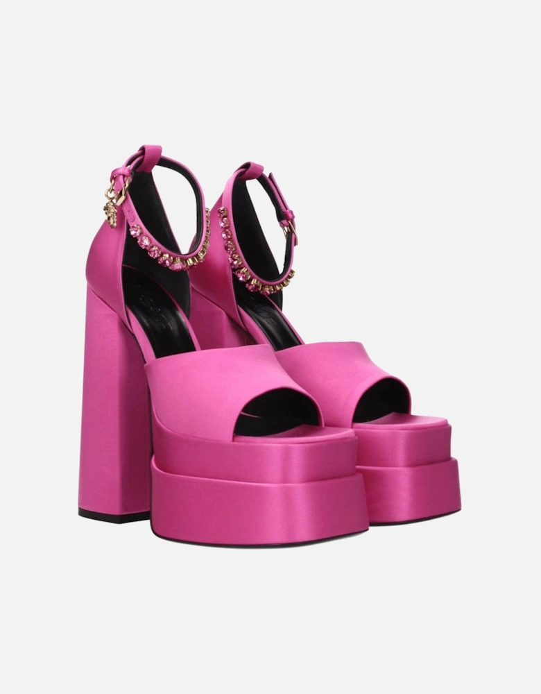 Satin High Heel Sandals with Rhinestone Detail Women - Pink
