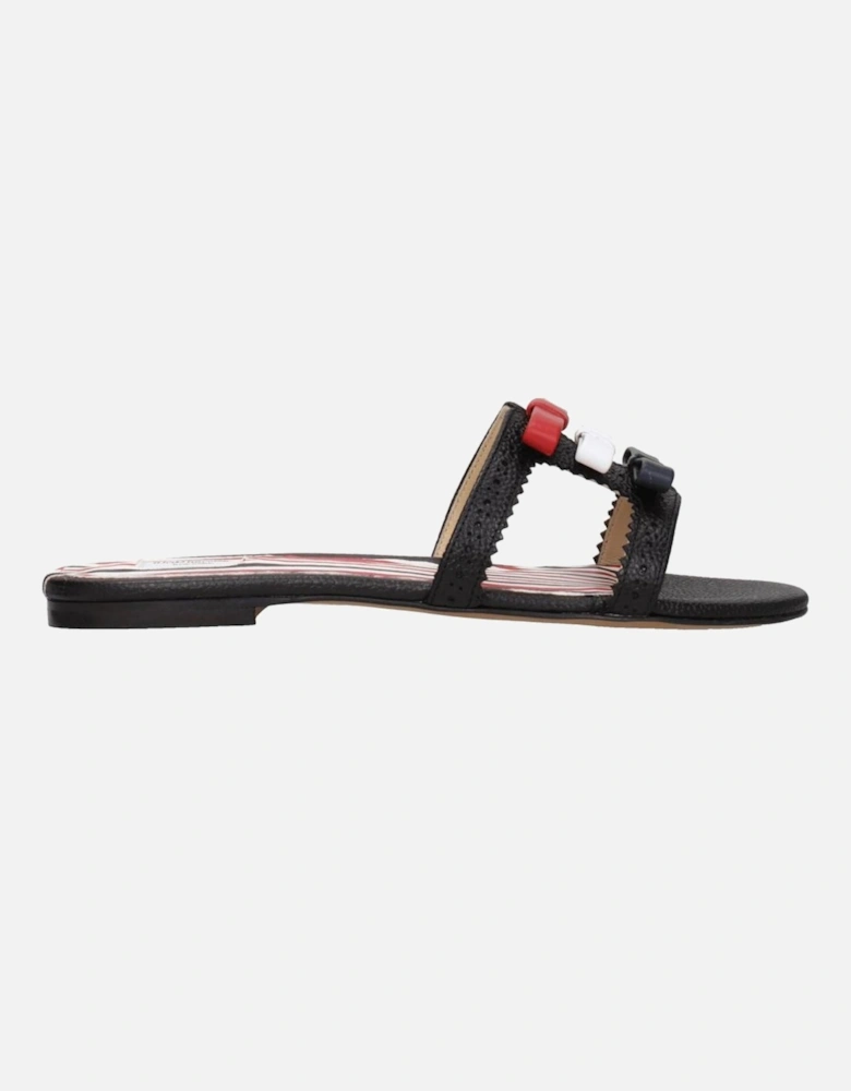 Leather Open Toe Slippers with Front Detail Women - Black Sandals