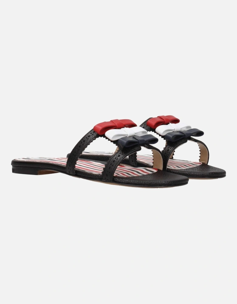 Leather Open Toe Slippers with Front Detail Women - Black Sandals