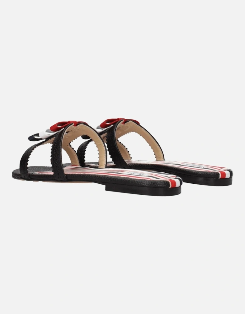 Leather Open Toe Slippers with Front Detail Women - Black Sandals