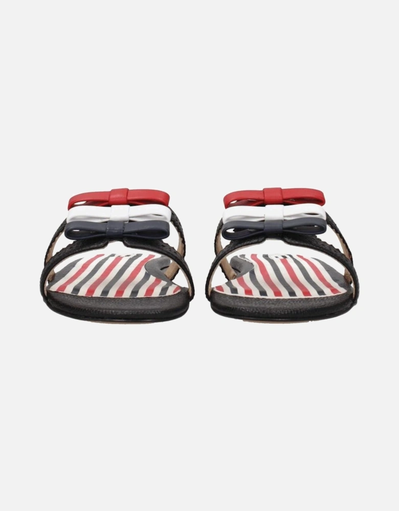 Leather Open Toe Slippers with Front Detail Women - Black Sandals