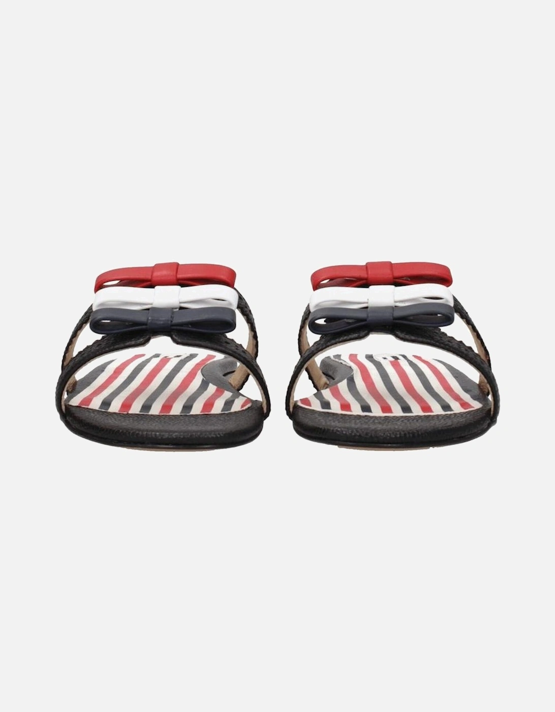 Leather Open Toe Slippers with Front Detail Women - Black Sandals