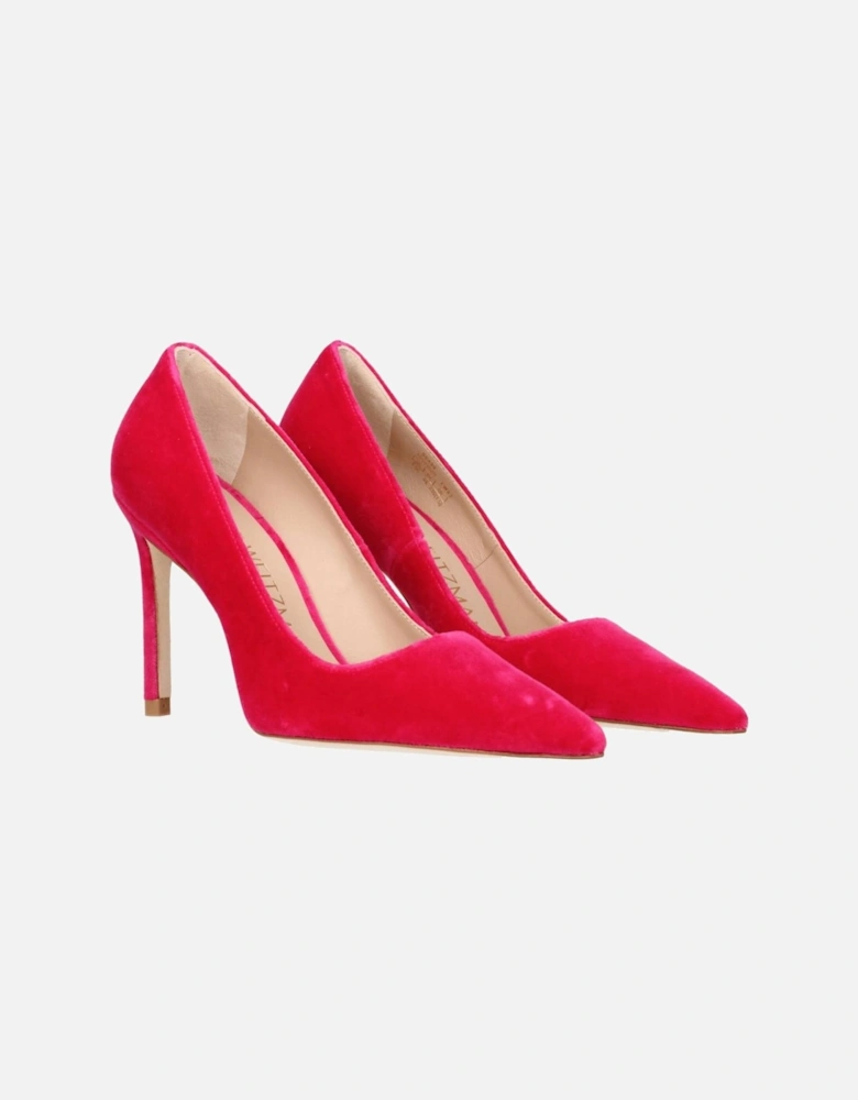 Velvet Pointy Toe High Heel Pumps Women - Pink Brooches
