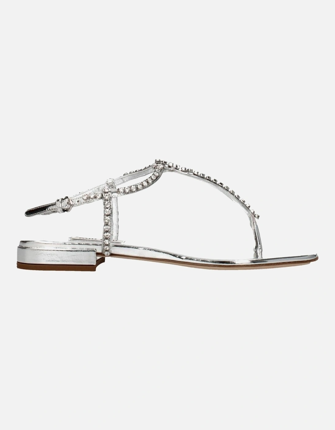 Metallic Rhinestone Leather Flip Flops Women - Gray Sandals, 5 of 4