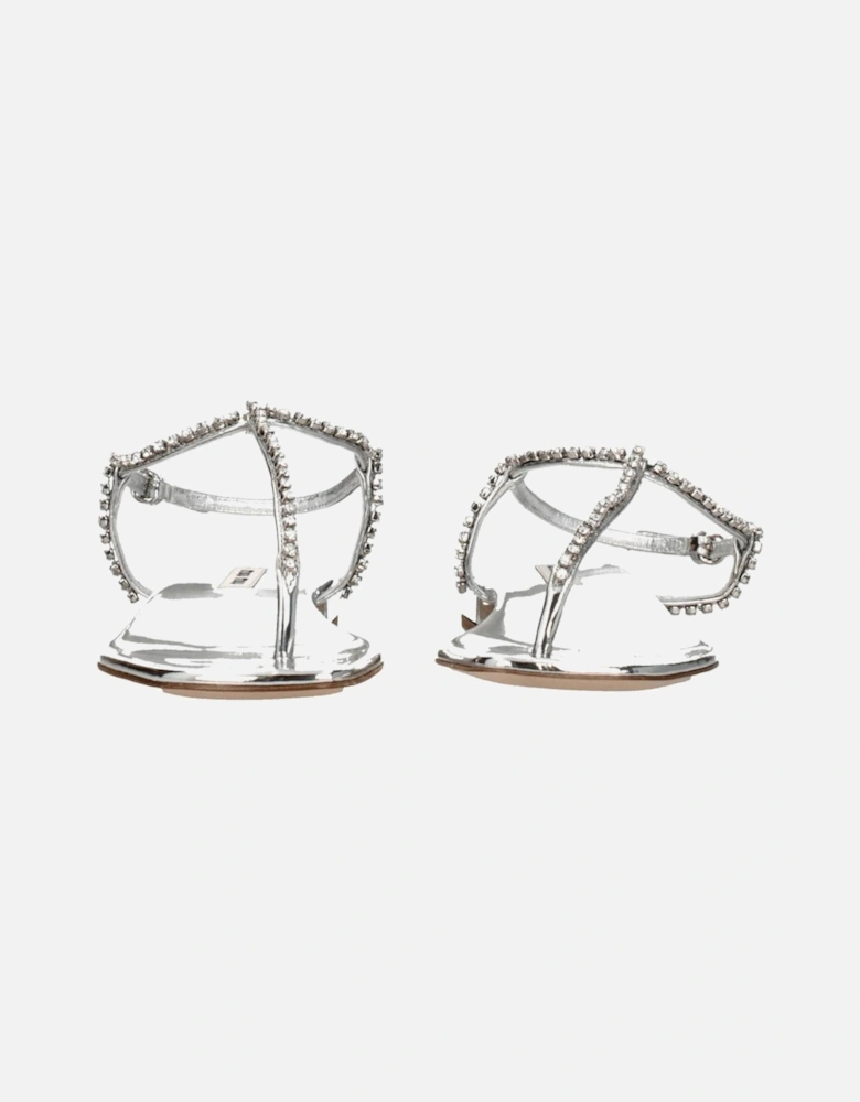 Metallic Rhinestone Leather Flip Flops Women - Gray Sandals