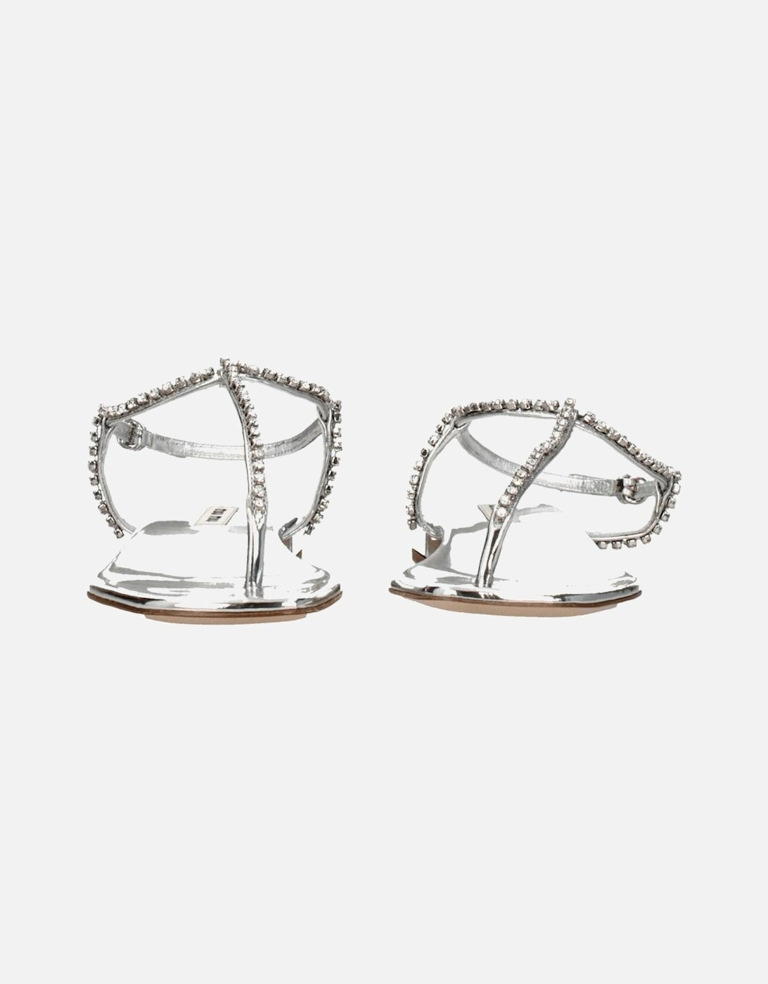 Metallic Rhinestone Leather Flip Flops Women - Gray Sandals