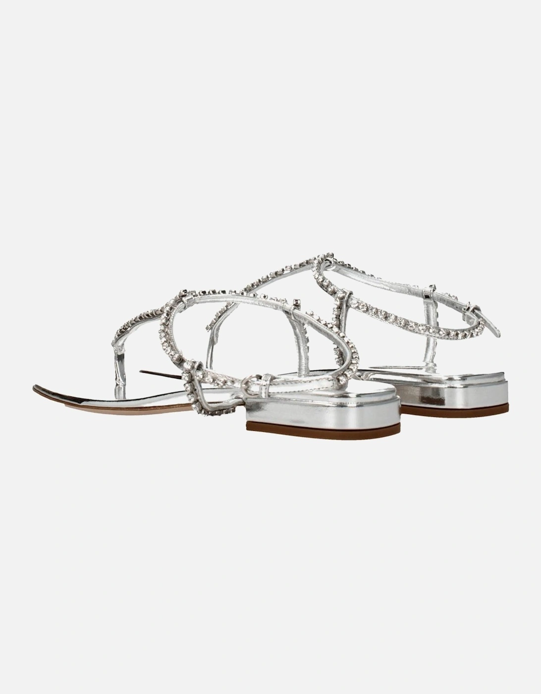 Metallic Rhinestone Leather Flip Flops Women - Gray Sandals
