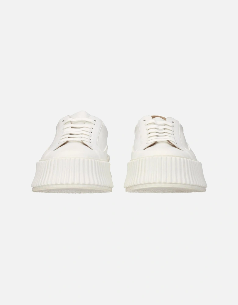Lace-Up Leather Sneakers with Mid Heels Women - White