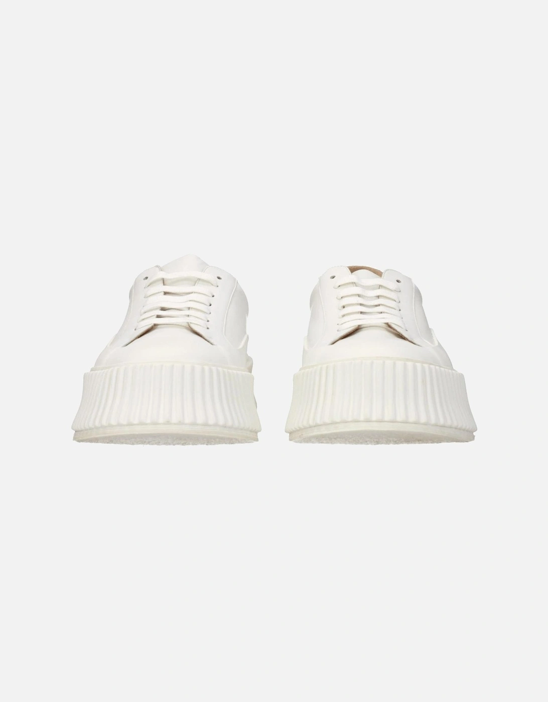 Lace-Up Leather Sneakers with Mid Heels Women - White
