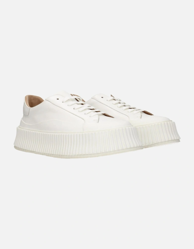 Lace-Up Leather Sneakers with Mid Heels Women - White