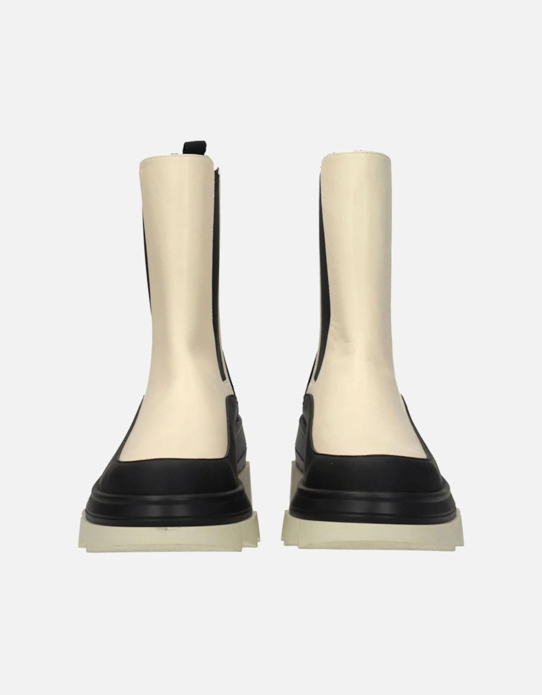 Vintage Effect Leather Ankle Boots with Mid Heels Women - Beige