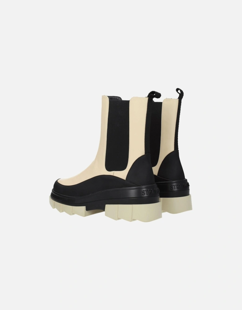 Vintage Effect Leather Ankle Boots with Mid Heels Women - Beige