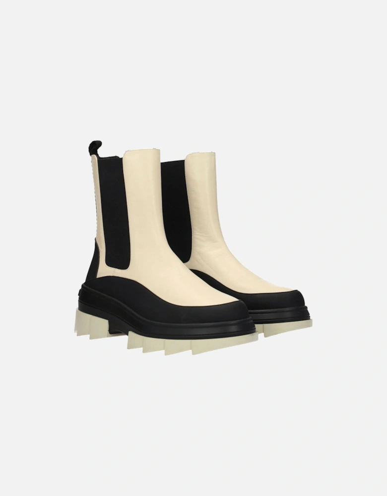 Vintage Effect Leather Ankle Boots with Mid Heels Women - Beige