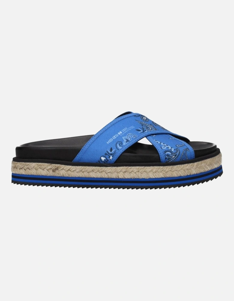 Side Logo Fabric Slippers with Rubber Sole Women - Blue Sandals