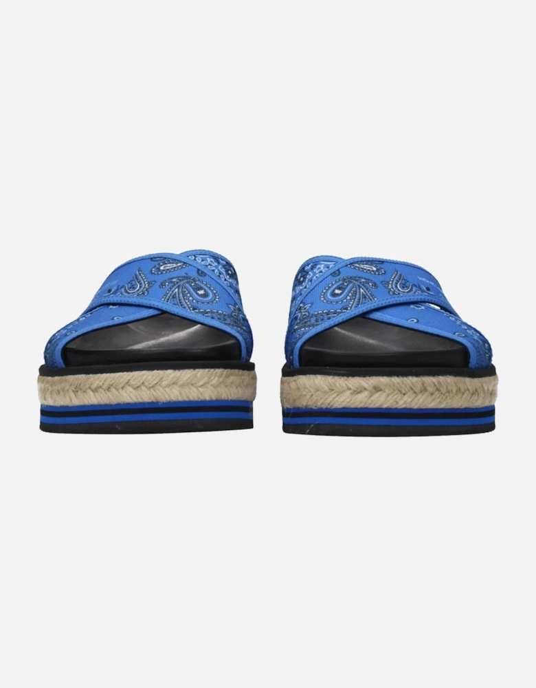 Side Logo Fabric Slippers with Rubber Sole Women - Blue Sandals