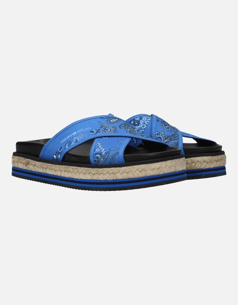 Side Logo Fabric Slippers with Rubber Sole Women - Blue Sandals