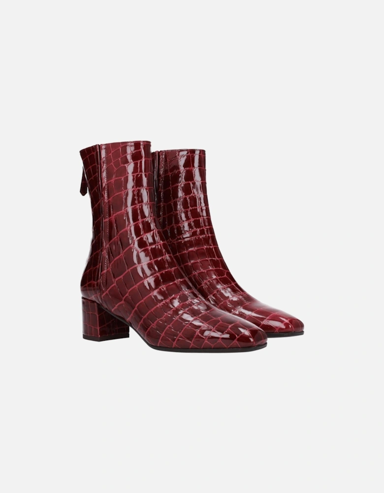 Square Toe Mid Heel Leather Ankle Boots Women - Red