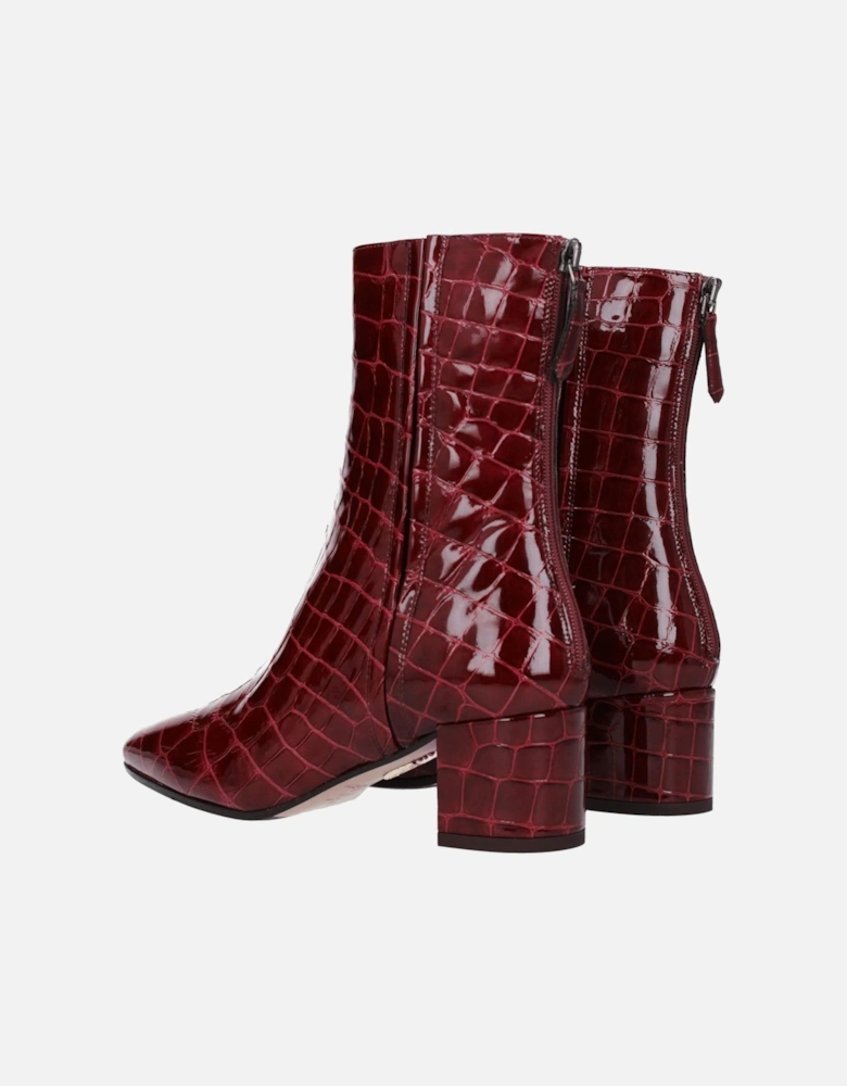 Square Toe Mid Heel Leather Ankle Boots Women - Red