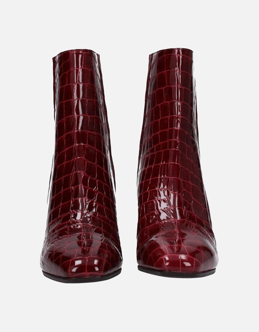 Square Toe Mid Heel Leather Ankle Boots Women - Red