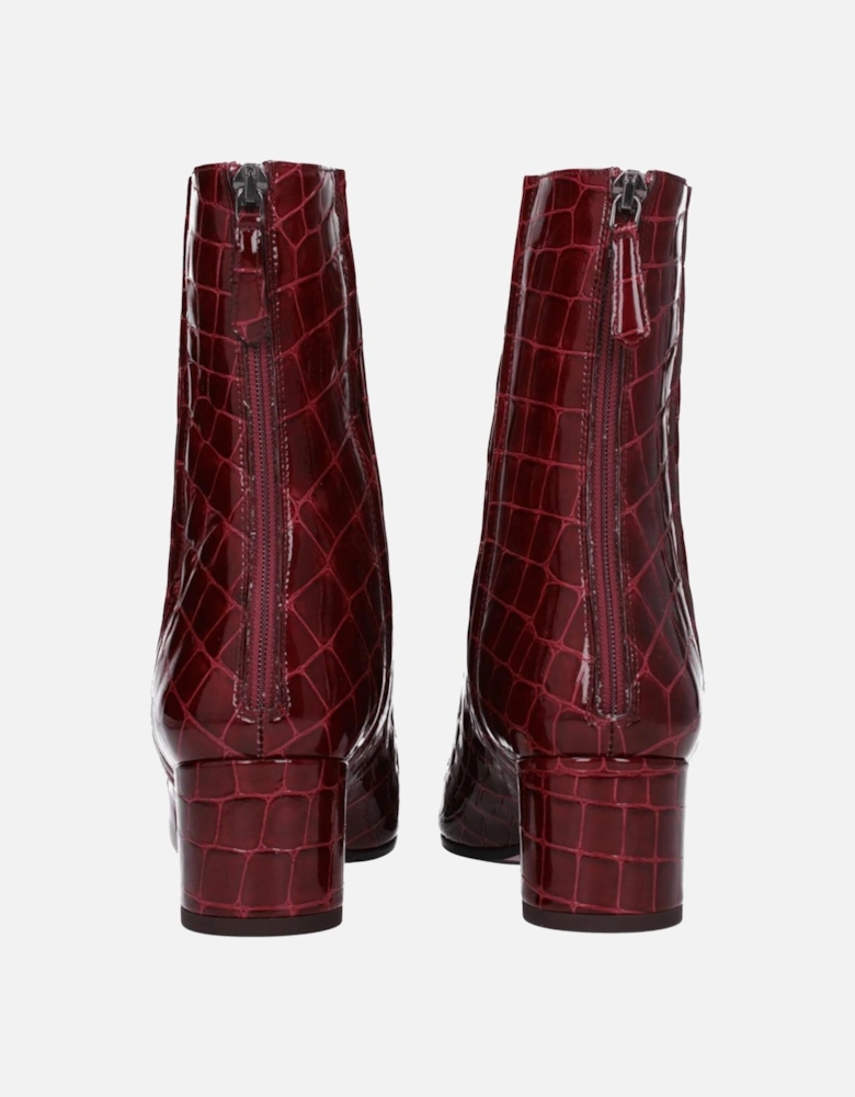 Square Toe Mid Heel Leather Ankle Boots Women - Red