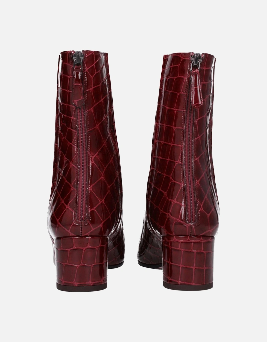 Square Toe Mid Heel Leather Ankle Boots Women - Red
