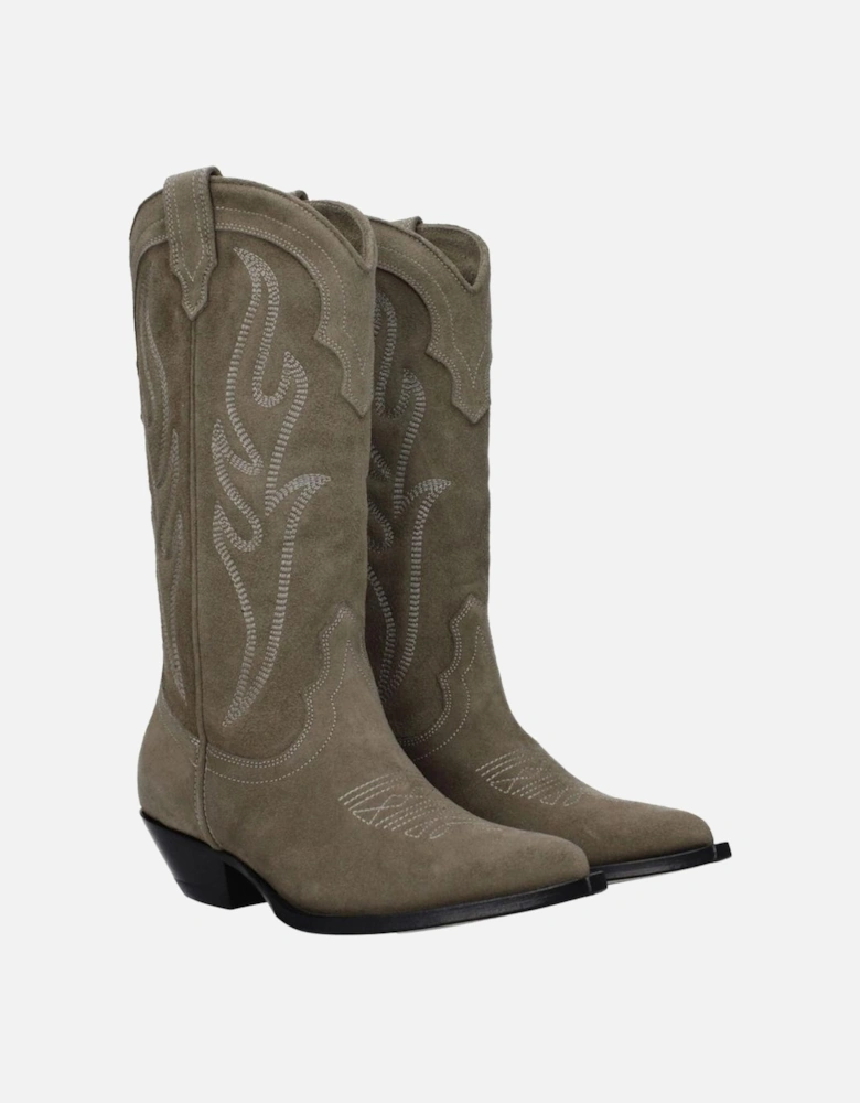 Suede Pointy Toe Mid Heel Boots Women - Green