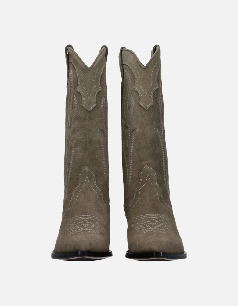Suede Pointy Toe Mid Heel Boots Women - Green