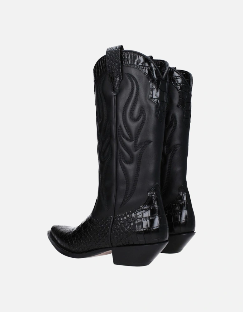 Pointy Toe Leather Mid Heel Boots Women - Black
