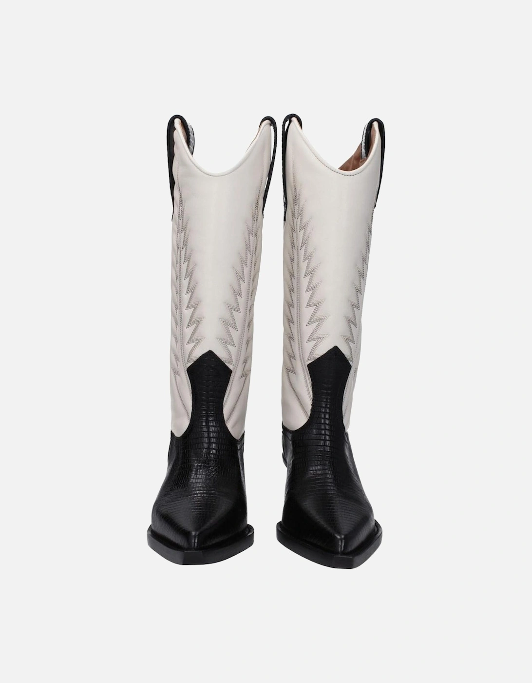 Pointy Toe Mid Heel Leather Boots Women - Beige
