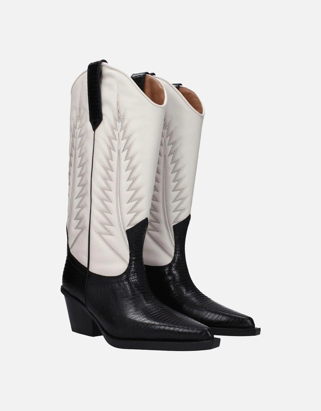 Pointy Toe Mid Heel Leather Boots Women - Beige