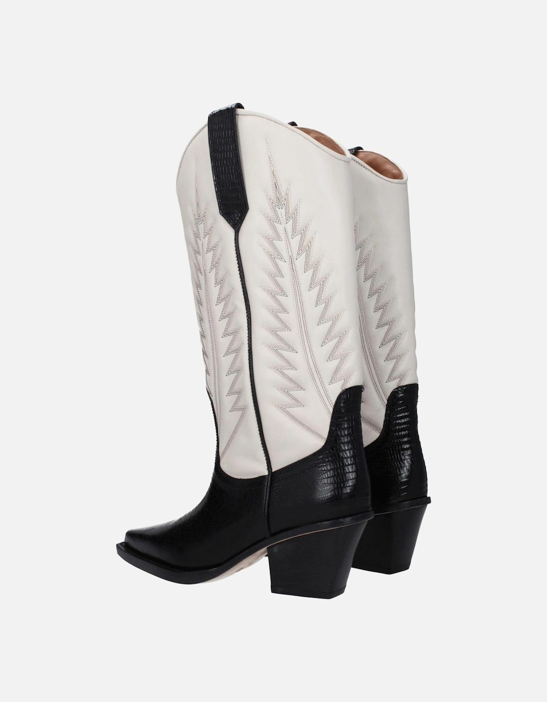 Pointy Toe Mid Heel Leather Boots Women - Beige
