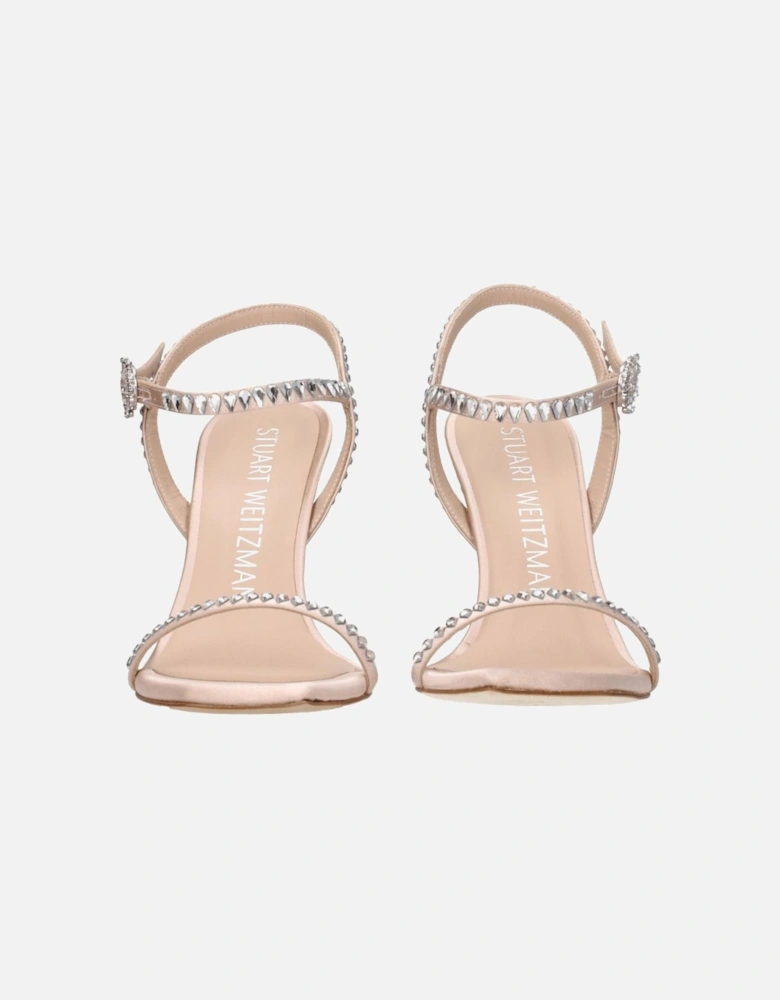 High Heel Satin Sandals with Rhinestones Women - Pink