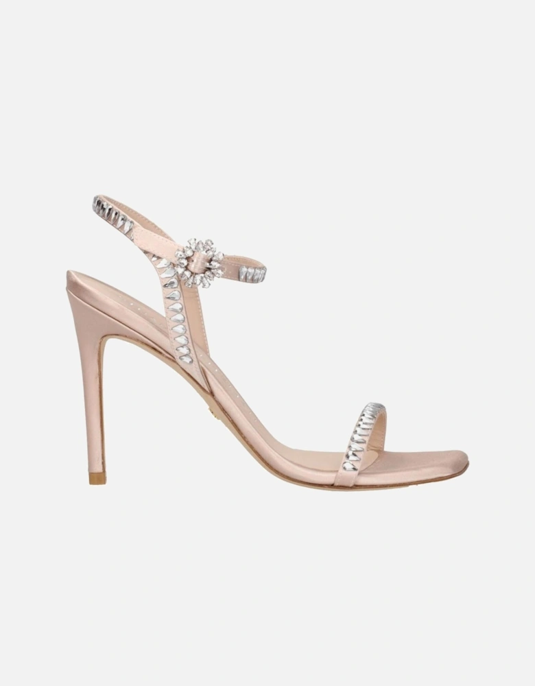 High Heel Satin Sandals with Rhinestones Women - Pink