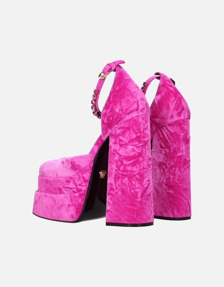 Velvet High Heel Sandals with Rhinestone Detailing Women - Pink