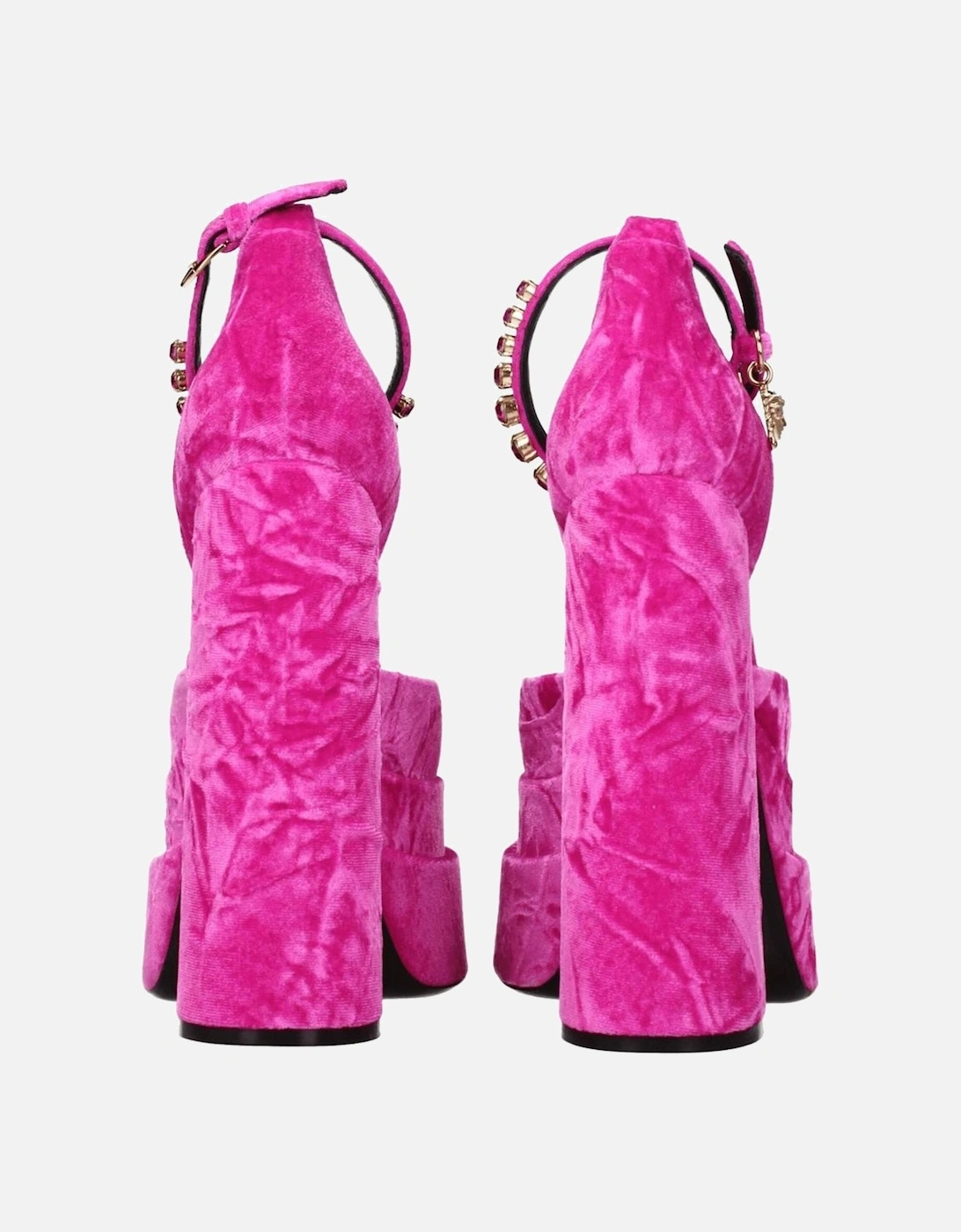 Velvet High Heel Sandals with Rhinestone Detailing Women - Pink