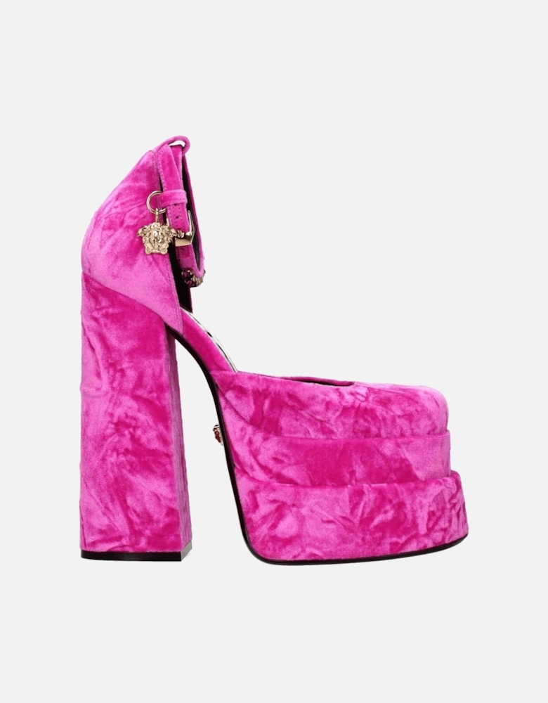 Velvet High Heel Sandals with Rhinestone Detailing Women - Pink