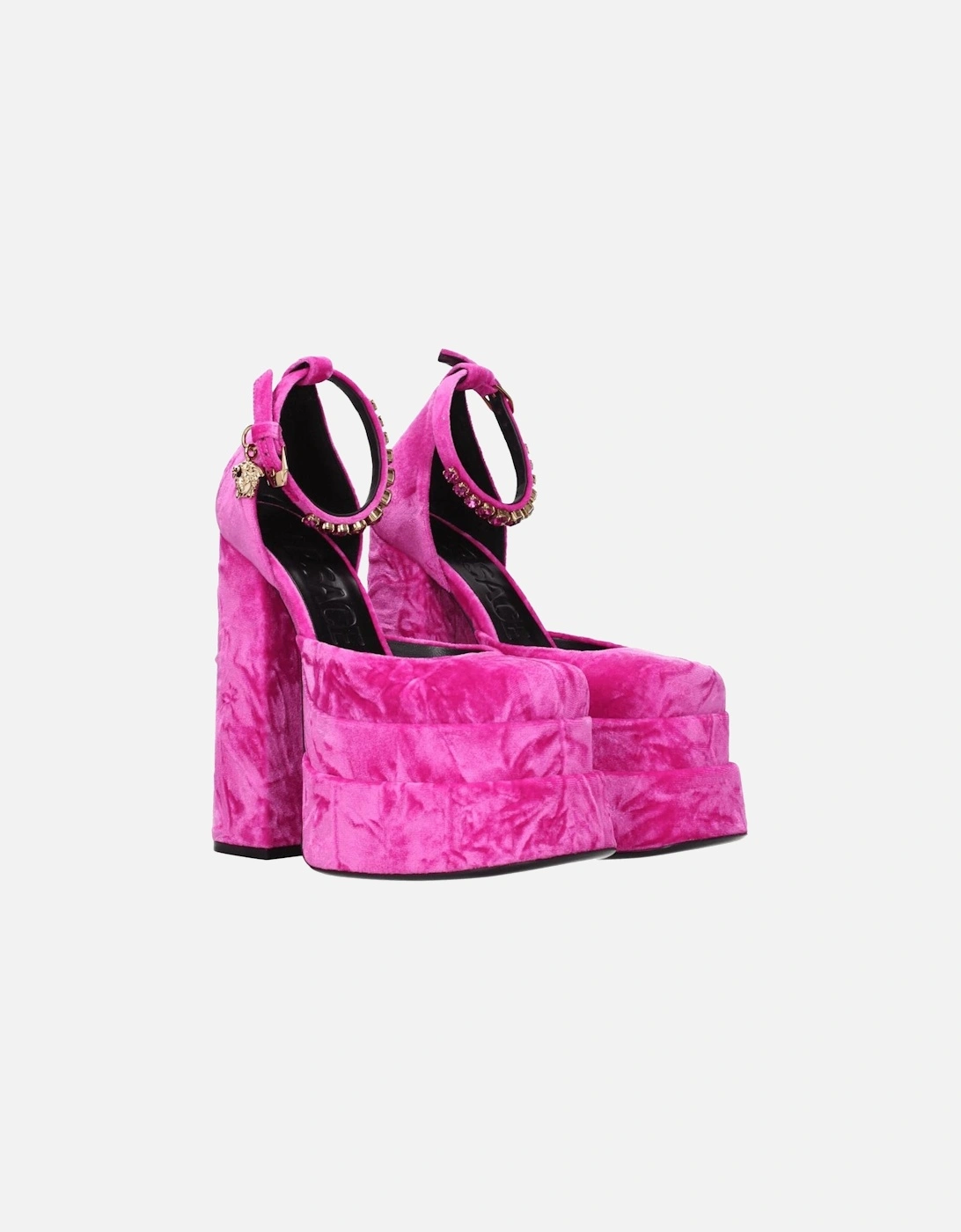 Velvet High Heel Sandals with Rhinestone Detailing Women - Pink
