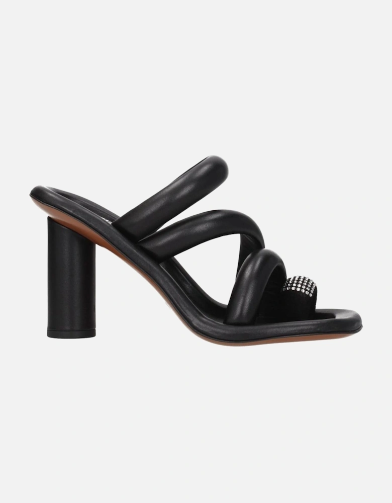 High Heel Leather Rhinestone Sandals Women - Black