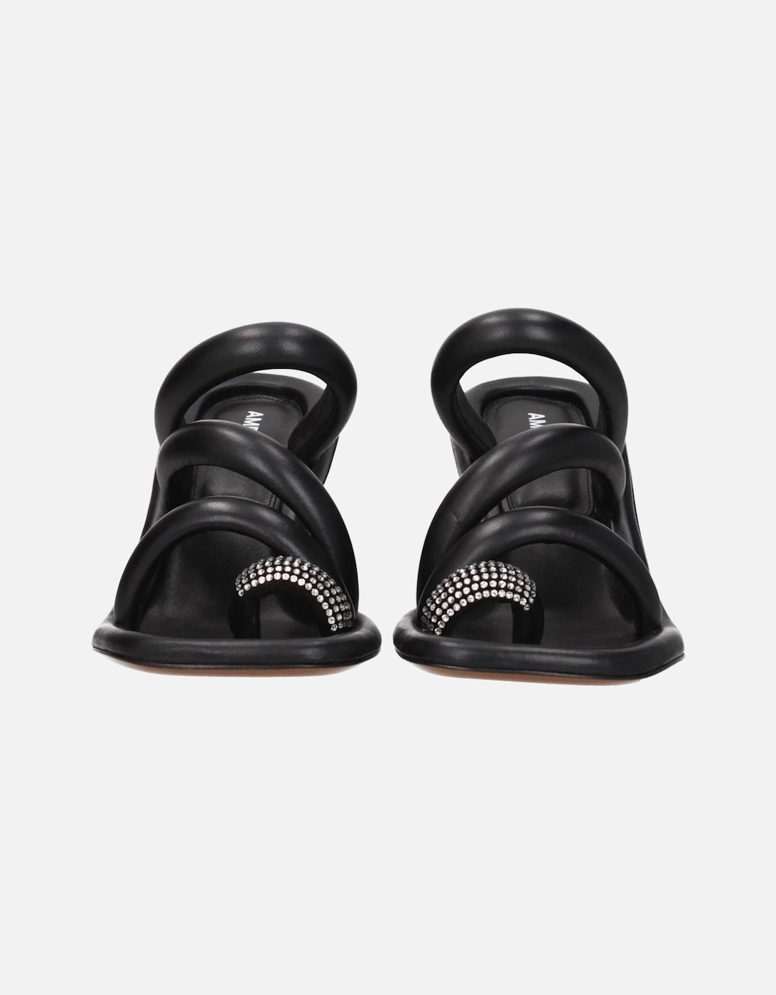 High Heel Leather Rhinestone Sandals Women - Black