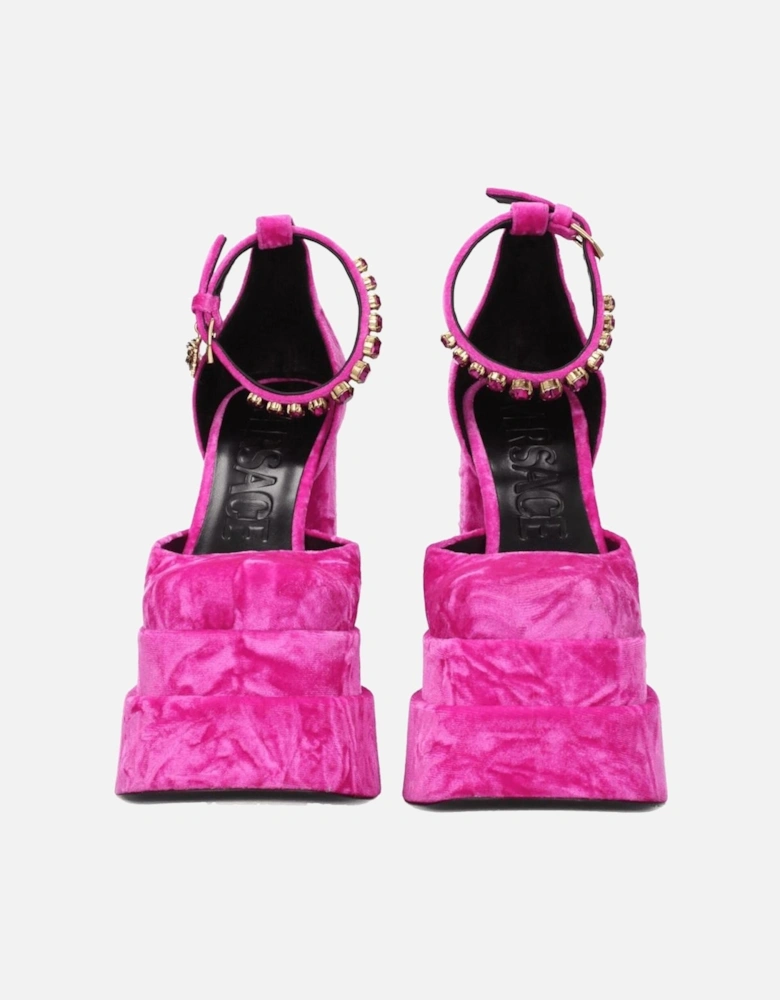 Velvet High Heel Sandals with Rhinestone Detailing Women - Pink