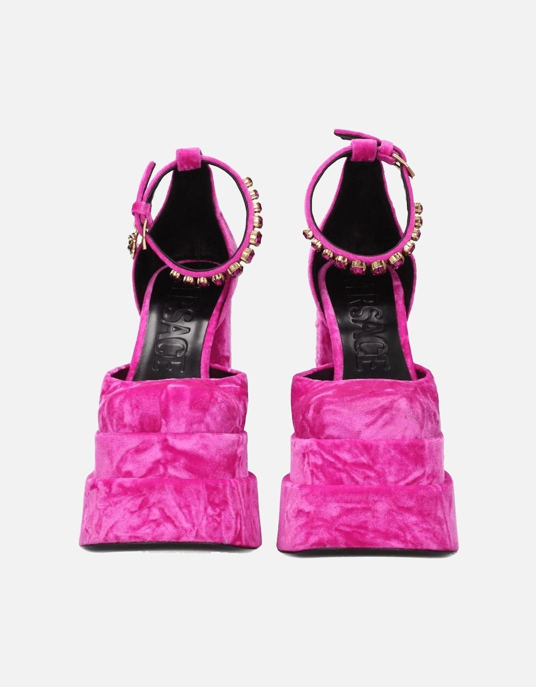 Velvet High Heel Sandals with Rhinestone Detailing Women - Pink