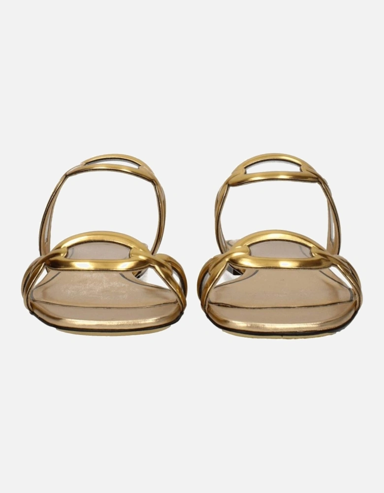 Gold Leather Open Toe Slippers Women Sandals
