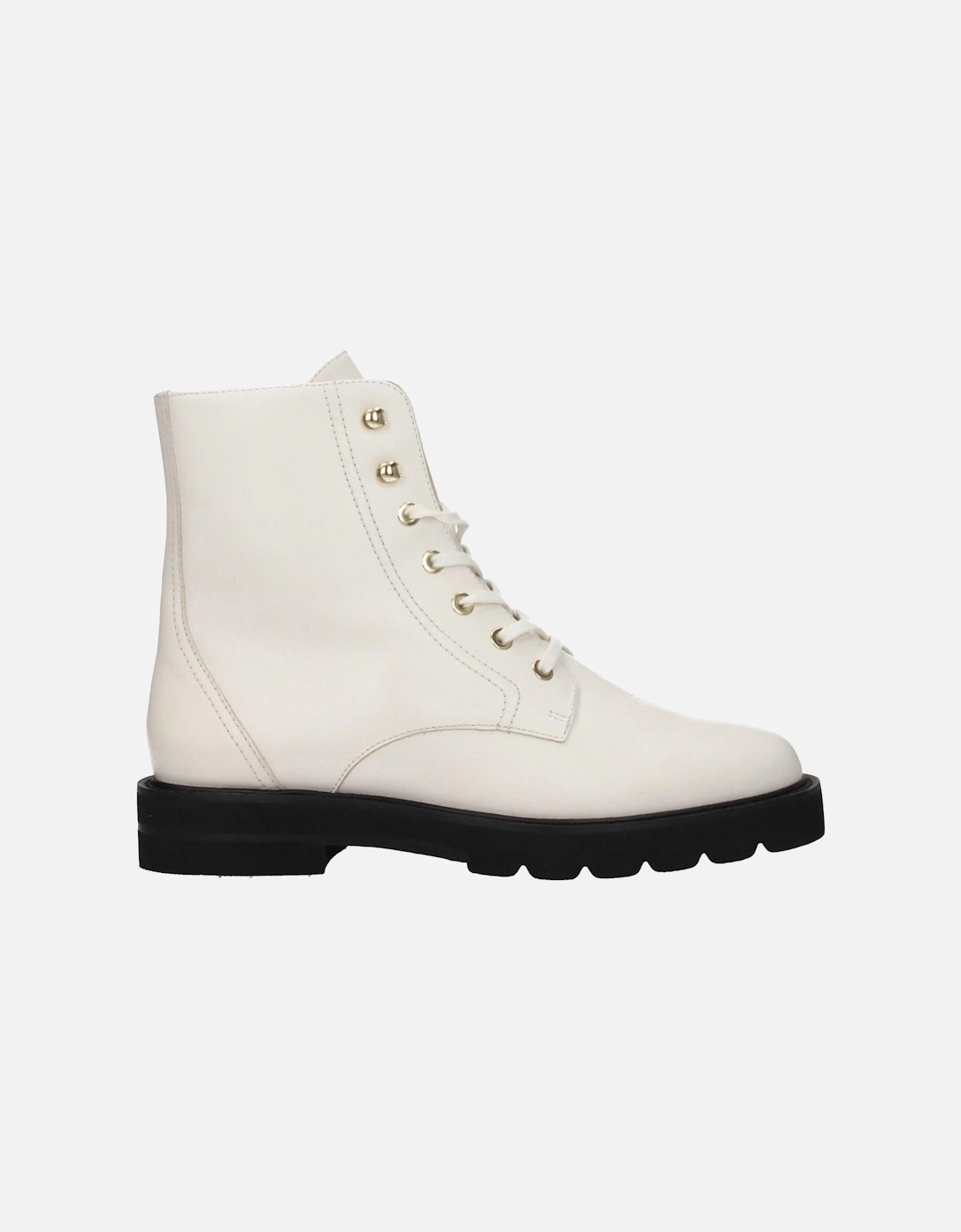 Leather Ankle Boots with Lace-Up Closure Women - White, 6 of 5