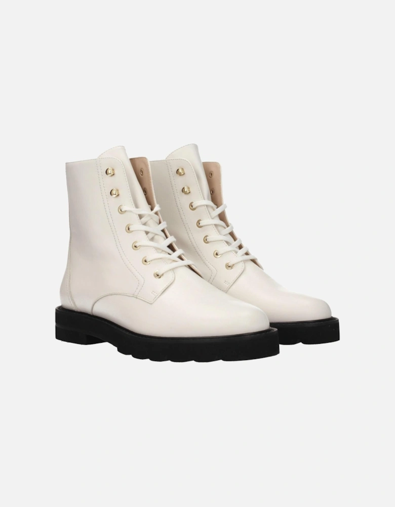 Leather Ankle Boots with Lace-Up Closure Women - White