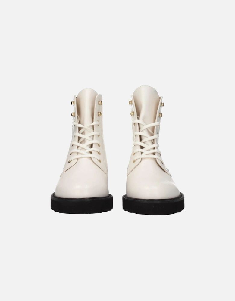 Leather Ankle Boots with Lace-Up Closure Women - White
