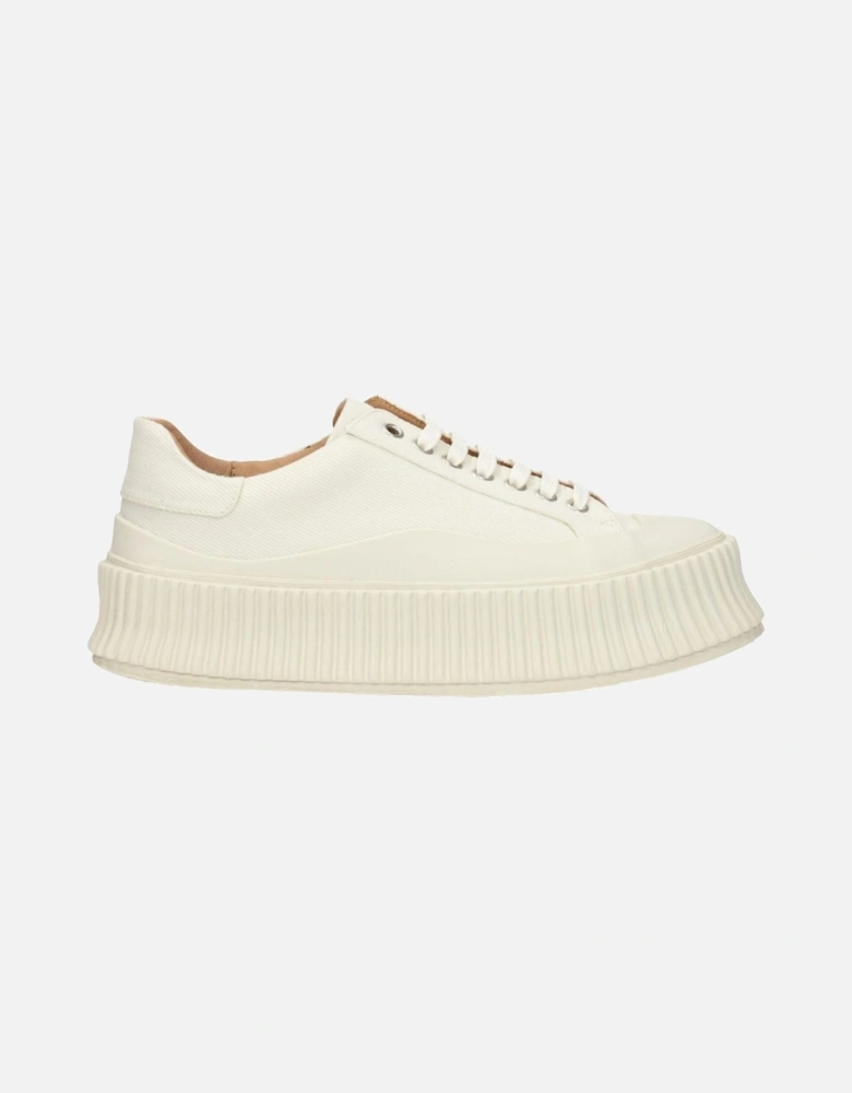 Aged Effect Lace-Up Fabric Sneakers Women - White