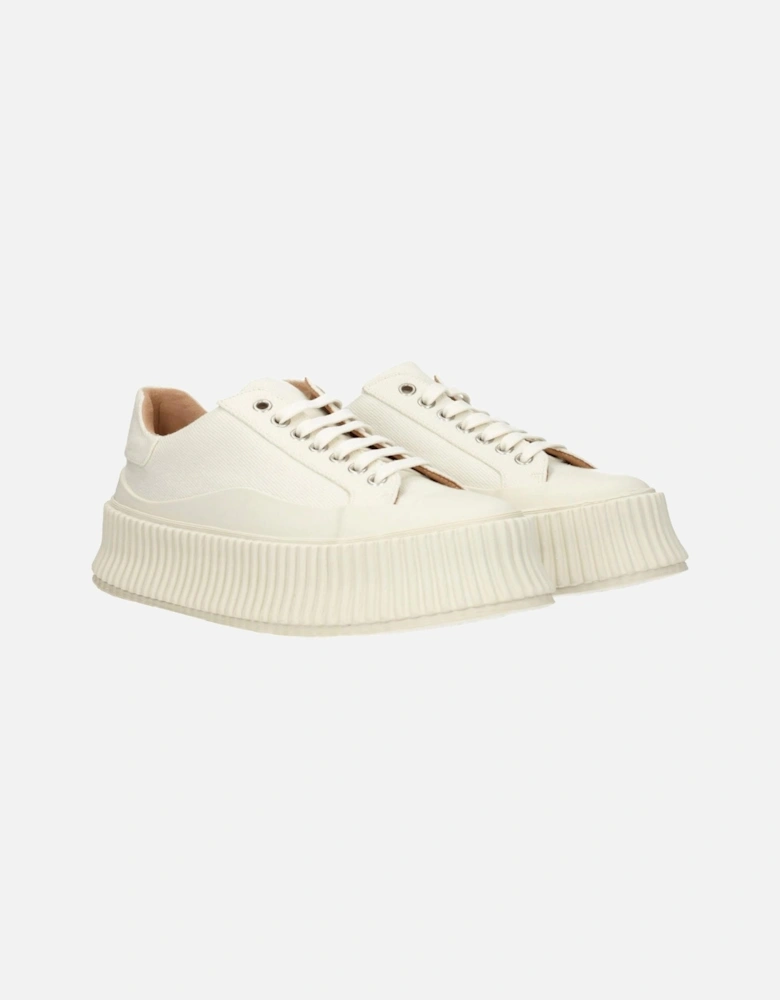 Aged Effect Lace-Up Fabric Sneakers Women - White