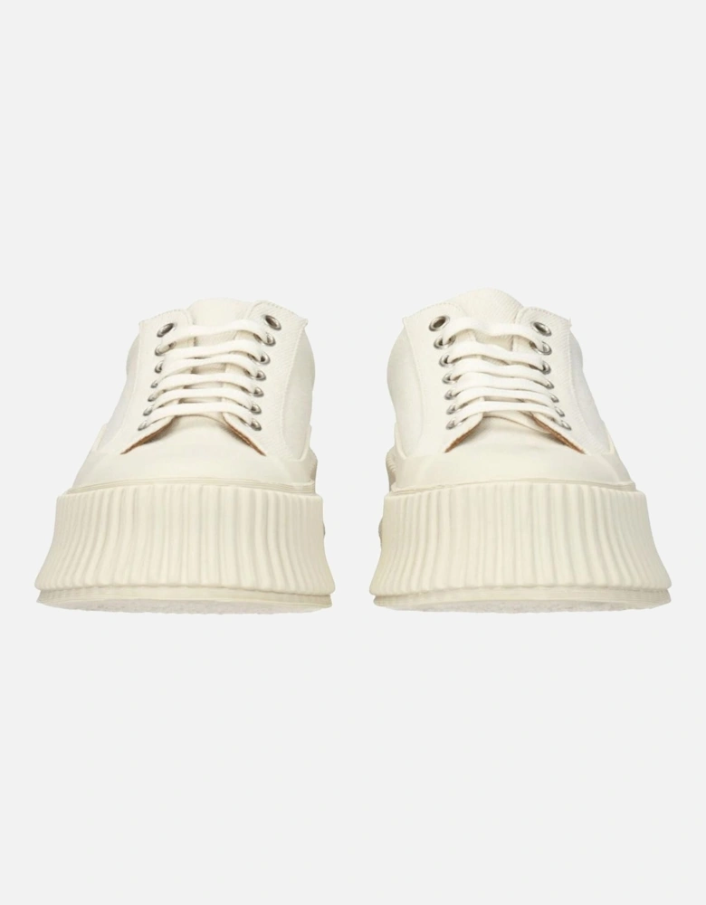 Aged Effect Lace-Up Fabric Sneakers Women - White