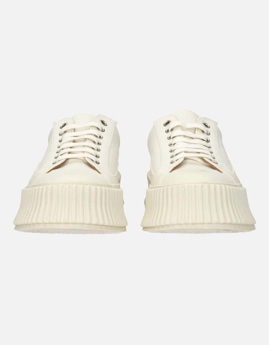 Aged Effect Lace-Up Fabric Sneakers Women - White